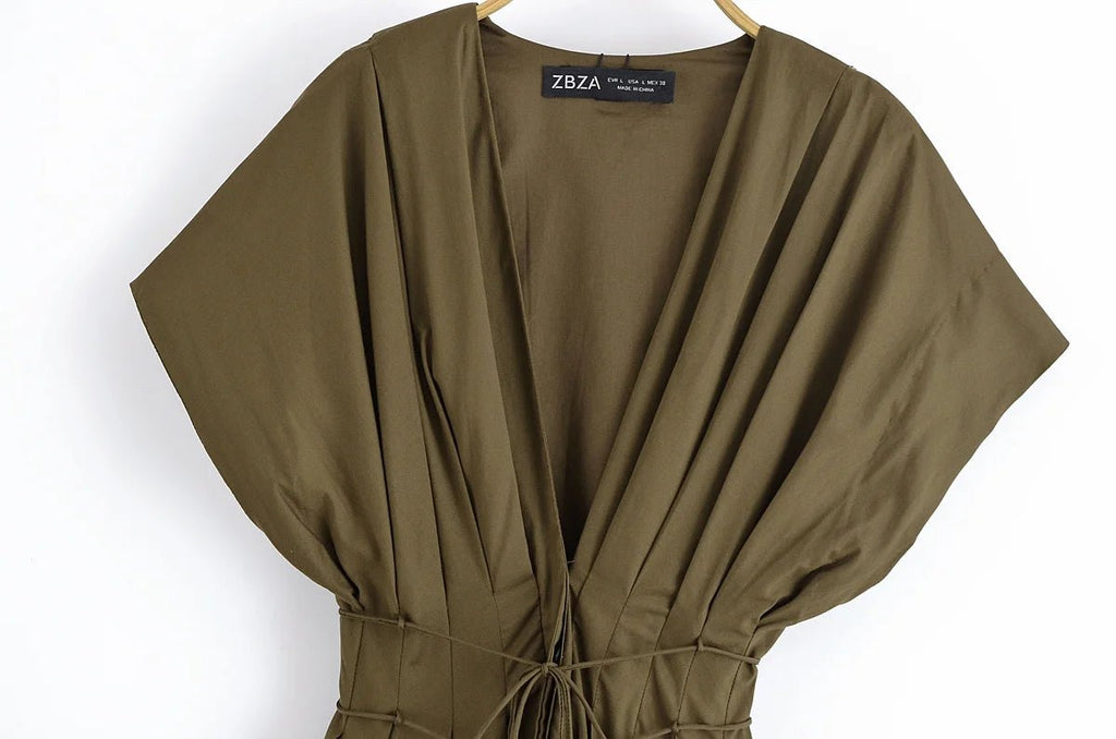 HH Women's New Fashion V-neck Pleated Down Shoulder Short Sleeve Midi Dress Female Temperament High-waist Casual Long Dress - SHEFYSTYLEHH Women's New Fashion V-neck Pleated Down Shoulder Short Sleeve Midi Dress Female Temperament High-waist Casual Long DressSHEFYSTYLESHEFYSTYLE14:193brown;5:872brownXSHH Women's New Fashion V-neck Pleated Down Shoulder Short Sleeve Midi Dress Female Temperament High-waist Casual Long Dress