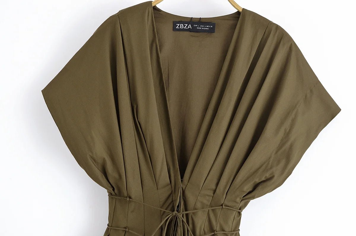 HH Women's New Fashion V-neck Pleated Down Shoulder Short Sleeve Midi Dress Female Temperament High-waist Casual Long Dress - SHEFYSTYLEHH Women's New Fashion V-neck Pleated Down Shoulder Short Sleeve Midi Dress Female Temperament High-waist Casual Long DressSHEFYSTYLESHEFYSTYLE14:193brown;5:872brownXSHH Women's New Fashion V-neck Pleated Down Shoulder Short Sleeve Midi Dress Female Temperament High-waist Casual Long Dress