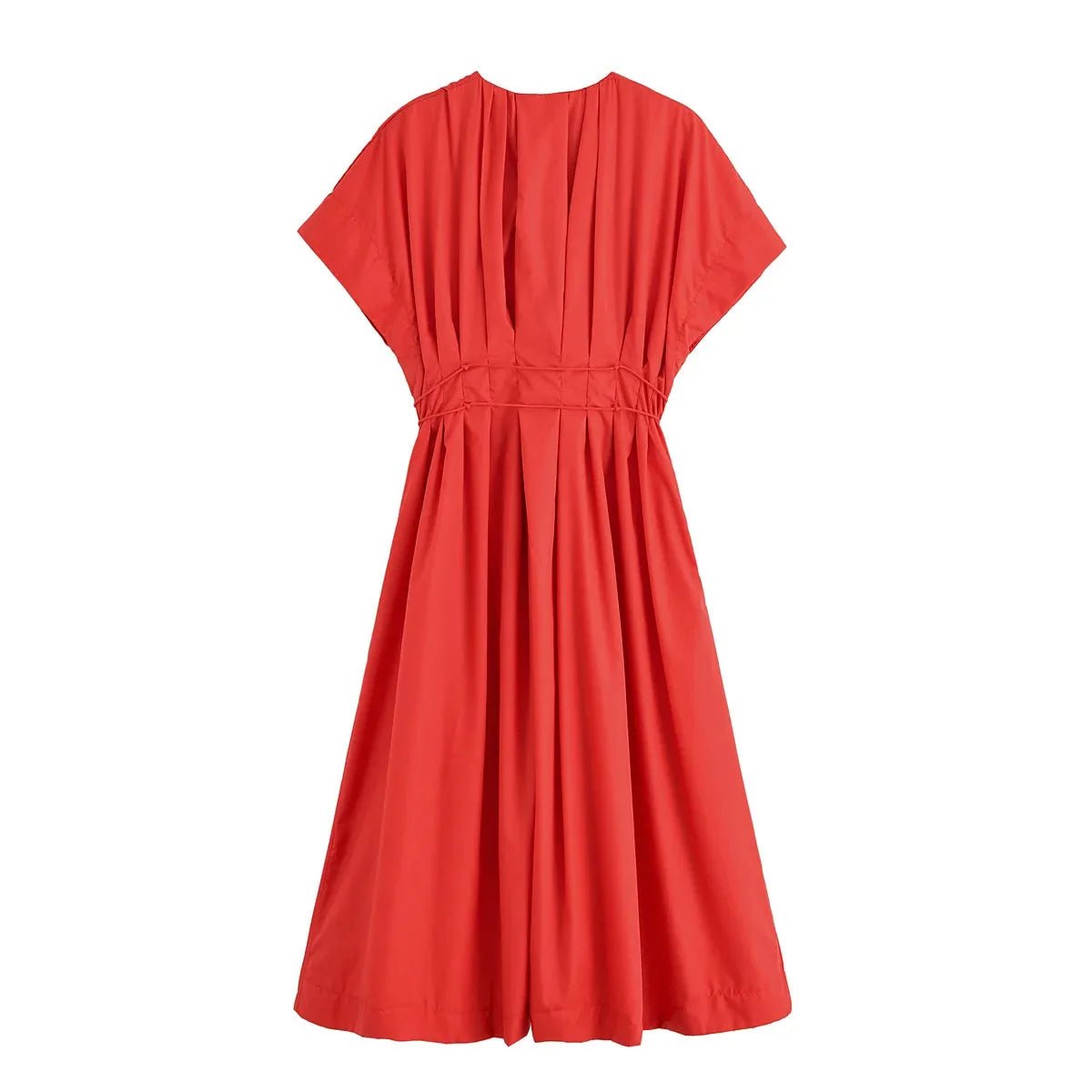 HH Women's New Fashion V-neck Pleated Down Shoulder Short Sleeve Midi Dress Female Temperament High-waist Casual Long Dress - SHEFYSTYLEHH Women's New Fashion V-neck Pleated Down Shoulder Short Sleeve Midi Dress Female Temperament High-waist Casual Long DressSHEFYSTYLESHEFYSTYLE14:193brown;5:872brownXSHH Women's New Fashion V-neck Pleated Down Shoulder Short Sleeve Midi Dress Female Temperament High-waist Casual Long Dress