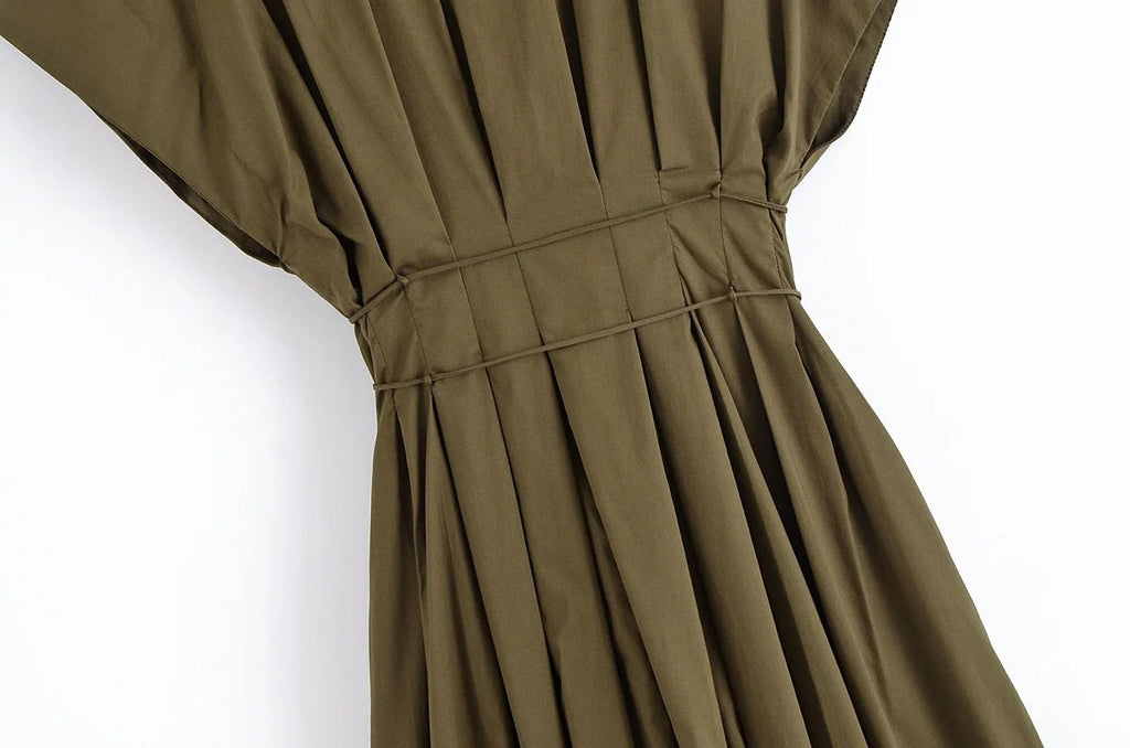 HH Women's New Fashion V-neck Pleated Down Shoulder Short Sleeve Midi Dress Female Temperament High-waist Casual Long Dress - SHEFYSTYLEHH Women's New Fashion V-neck Pleated Down Shoulder Short Sleeve Midi Dress Female Temperament High-waist Casual Long DressSHEFYSTYLESHEFYSTYLE14:193brown;5:872brownXSHH Women's New Fashion V-neck Pleated Down Shoulder Short Sleeve Midi Dress Female Temperament High-waist Casual Long Dress