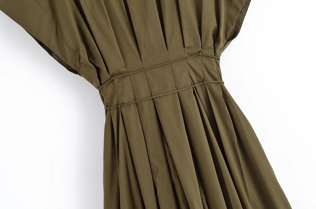 HH Women's New Fashion V-neck Pleated Down Shoulder Short Sleeve Midi Dress Female Temperament High-waist Casual Long Dress - SHEFYSTYLEHH Women's New Fashion V-neck Pleated Down Shoulder Short Sleeve Midi Dress Female Temperament High-waist Casual Long DressSHEFYSTYLESHEFYSTYLE14:193brown;5:872brownXSHH Women's New Fashion V-neck Pleated Down Shoulder Short Sleeve Midi Dress Female Temperament High-waist Casual Long Dress