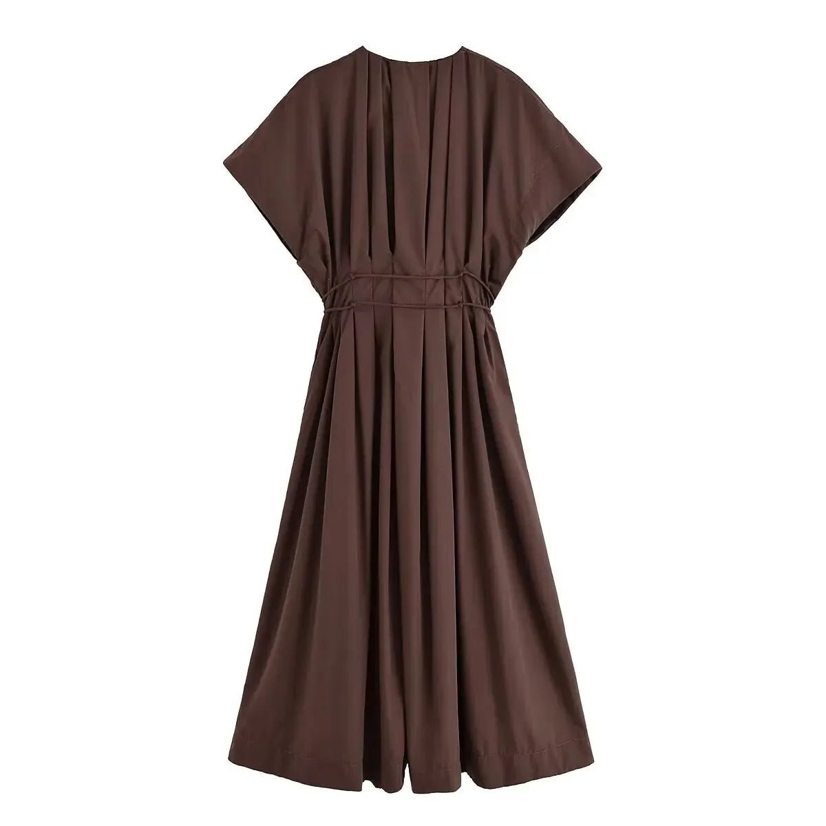 HH Women's New Fashion V-neck Pleated Down Shoulder Short Sleeve Midi Dress Female Temperament High-waist Casual Long Dress - SHEFYSTYLEHH Women's New Fashion V-neck Pleated Down Shoulder Short Sleeve Midi Dress Female Temperament High-waist Casual Long DressSHEFYSTYLESHEFYSTYLE14:193brown;5:872brownXSHH Women's New Fashion V-neck Pleated Down Shoulder Short Sleeve Midi Dress Female Temperament High-waist Casual Long Dress