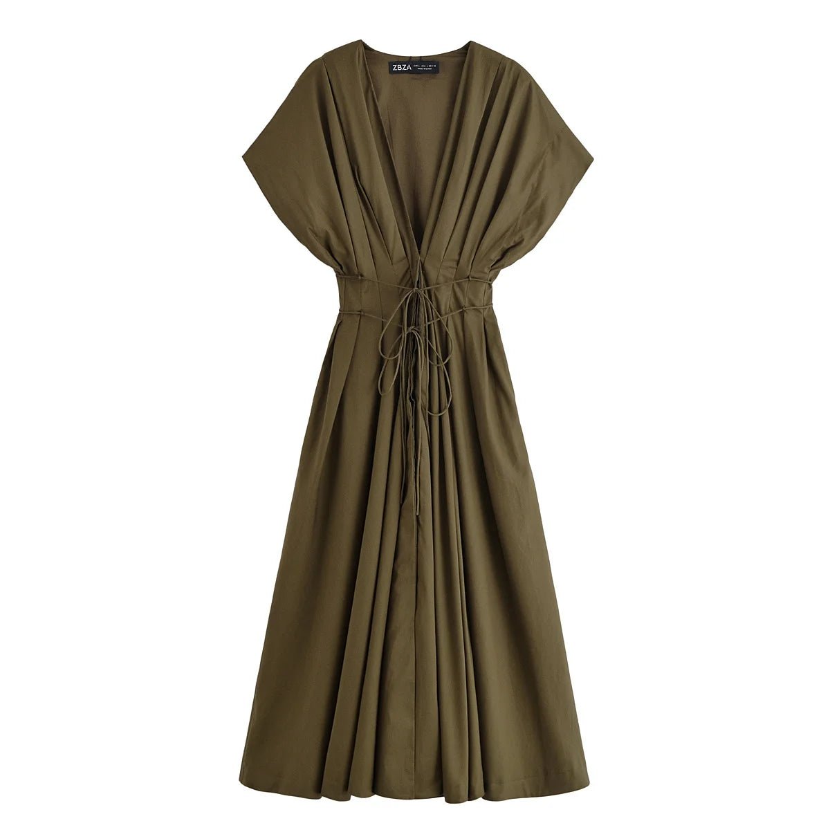 HH Women's New Fashion V-neck Pleated Down Shoulder Short Sleeve Midi Dress Female Temperament High-waist Casual Long Dress - SHEFYSTYLEHH Women's New Fashion V-neck Pleated Down Shoulder Short Sleeve Midi Dress Female Temperament High-waist Casual Long DressSHEFYSTYLESHEFYSTYLE14:200004889army green;5:872army greenXSHH Women's New Fashion V-neck Pleated Down Shoulder Short Sleeve Midi Dress Female Temperament High-waist Casual Long Dress