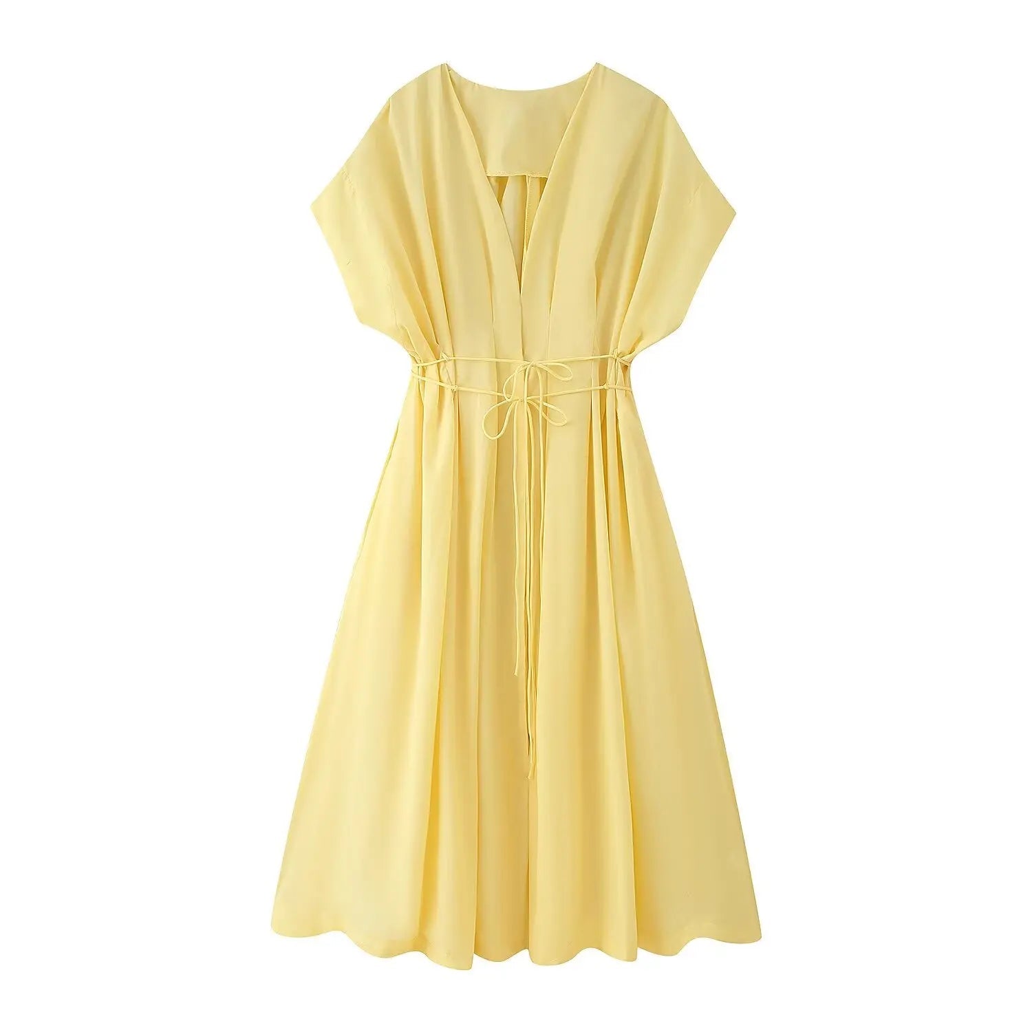HH Women's New Fashion V-neck Pleated Down Shoulder Short Sleeve Midi Dress Female Temperament High-waist Casual Long Dress - SHEFYSTYLEHH Women's New Fashion V-neck Pleated Down Shoulder Short Sleeve Midi Dress Female Temperament High-waist Casual Long DressSHEFYSTYLESHEFYSTYLE14:771yellow;5:100014064yellowSHH Women's New Fashion V-neck Pleated Down Shoulder Short Sleeve Midi Dress Female Temperament High-waist Casual Long Dress